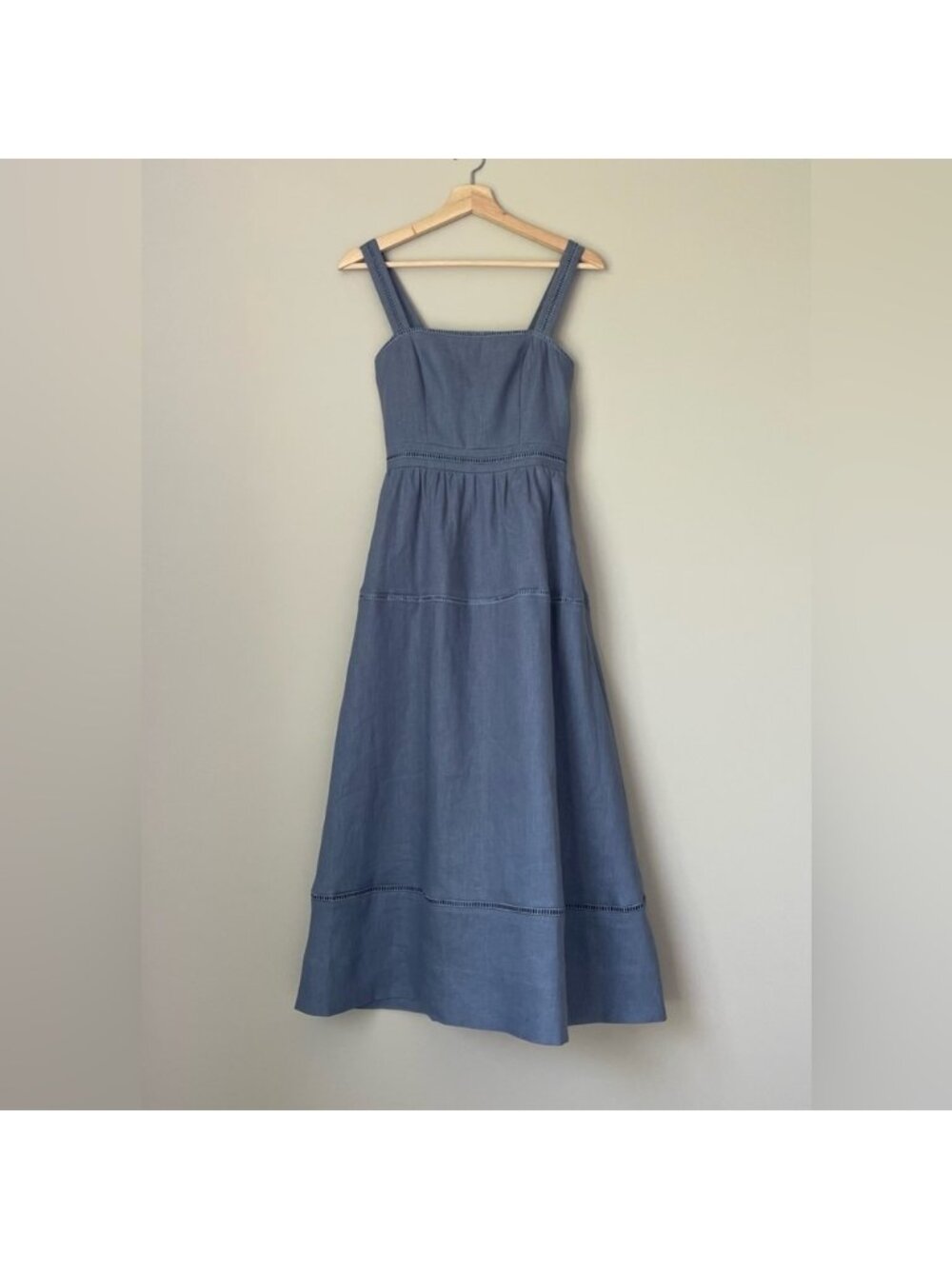 NEW Reformation Everett Linen Midi Dress Cornflower Blue | US 2 UK 6 - Picture 9 of 16